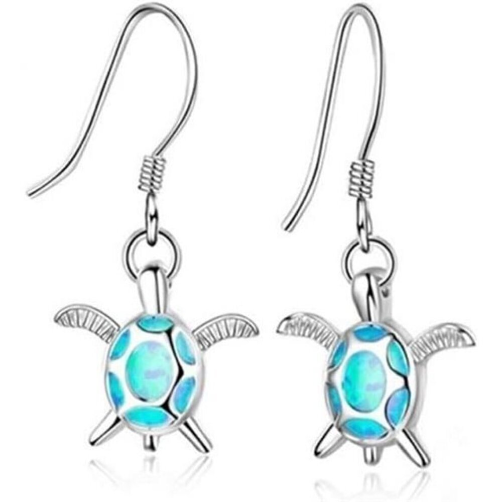 Turtle Necklace Earrings Set for Women Silver Opal Pendant Jewelry Fashion - Picture 5 of 6